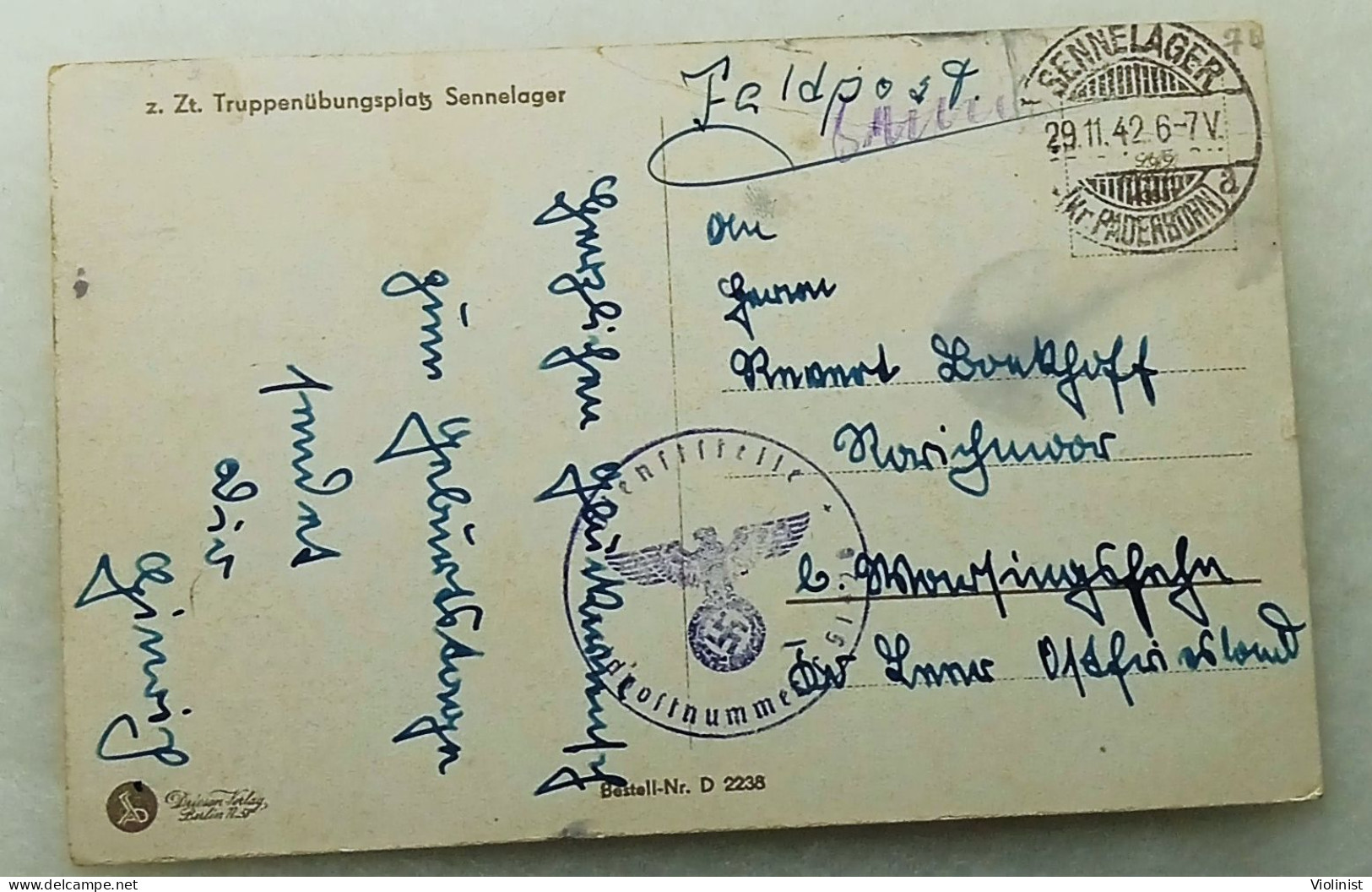 Germany-Truppen-Übungsplatz Sennelager Diebesturm-postcard Sent By Military Mail In 1942. - Paderborn