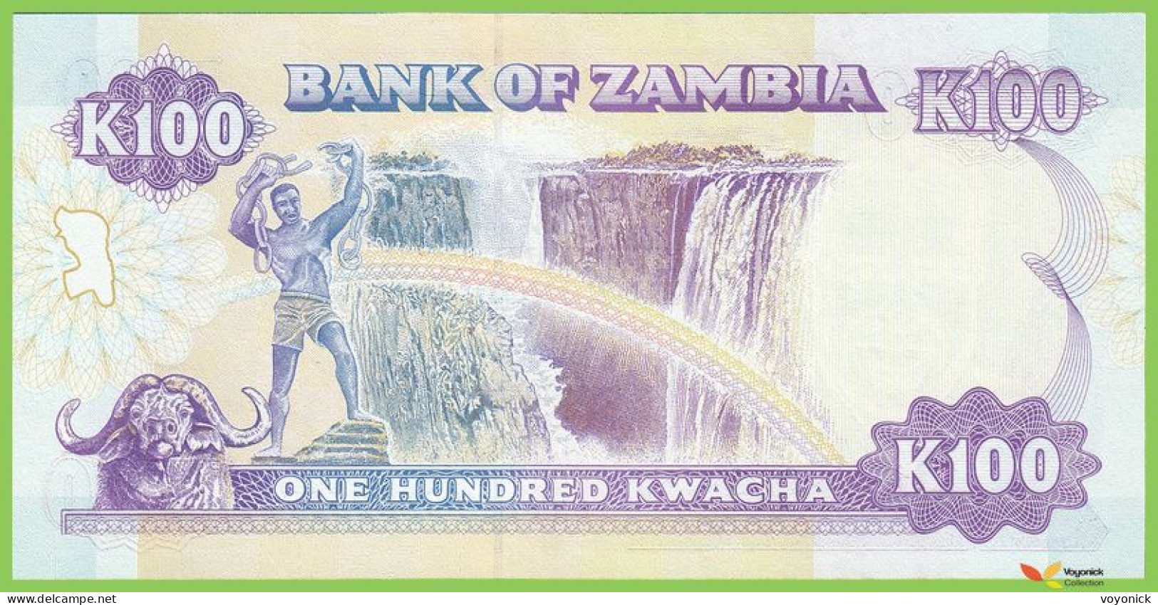 Voyo ZAMBIA 100 Kwacha ND/1991 P34a B135a UNC Prefix AD Fish Eagle - Zambie