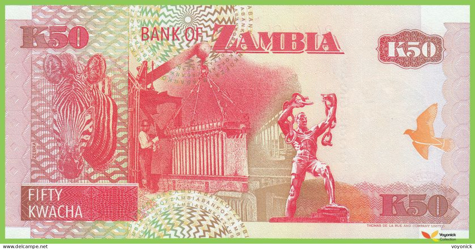 Voyo ZAMBIA 50 Kwacha 1992 P37a B138a  UNC Prefix B/C Fish Eagle - Sambia