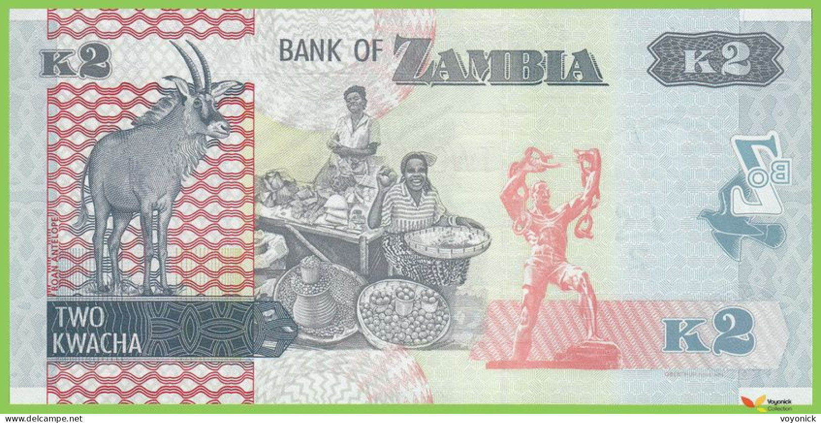 Voyo ZAMBIA 2 Kwacha 2015 P56a B159a AL/12 UNC Fish Eagle - Sambia