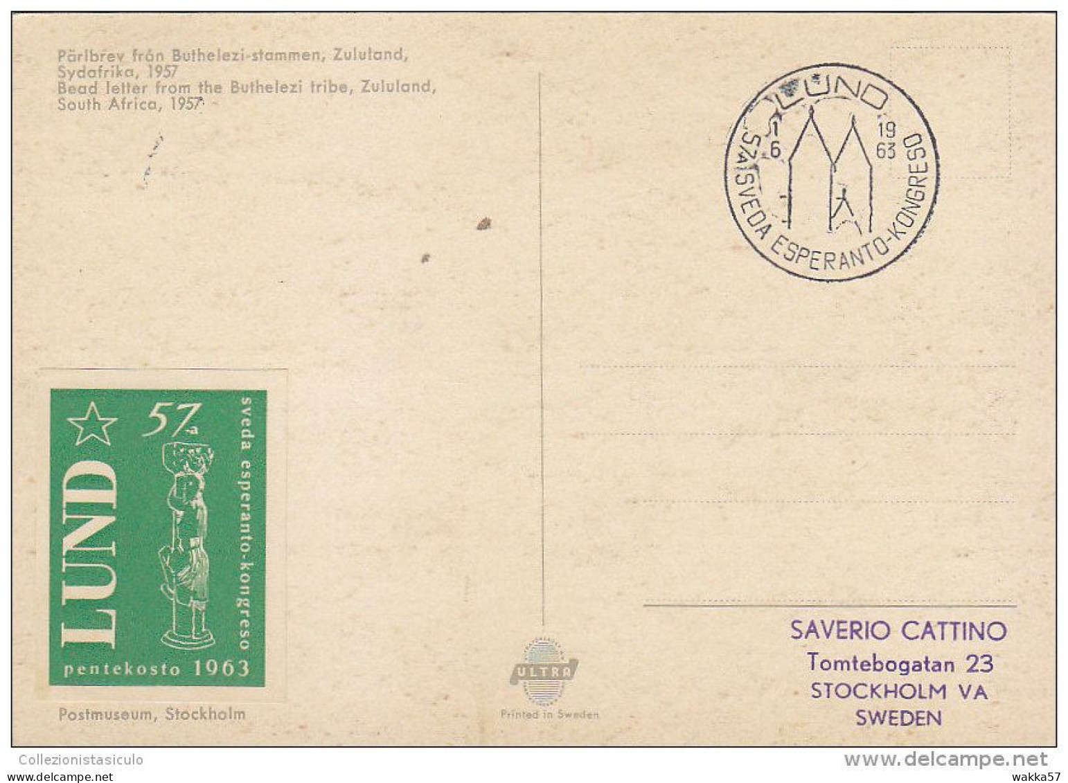 AA112- Sweden Sverige - 57° Sveda Esperanto Kongreso 1/6/1963 - Esperanto