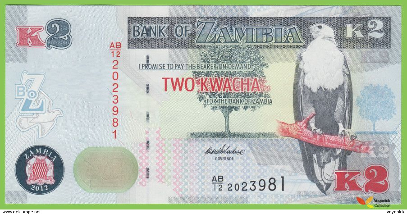 Voyo ZAMBIA 2 Kwacha 2012(2013) P49a B152a AB/12 UNC Fish Eagle - Sambia