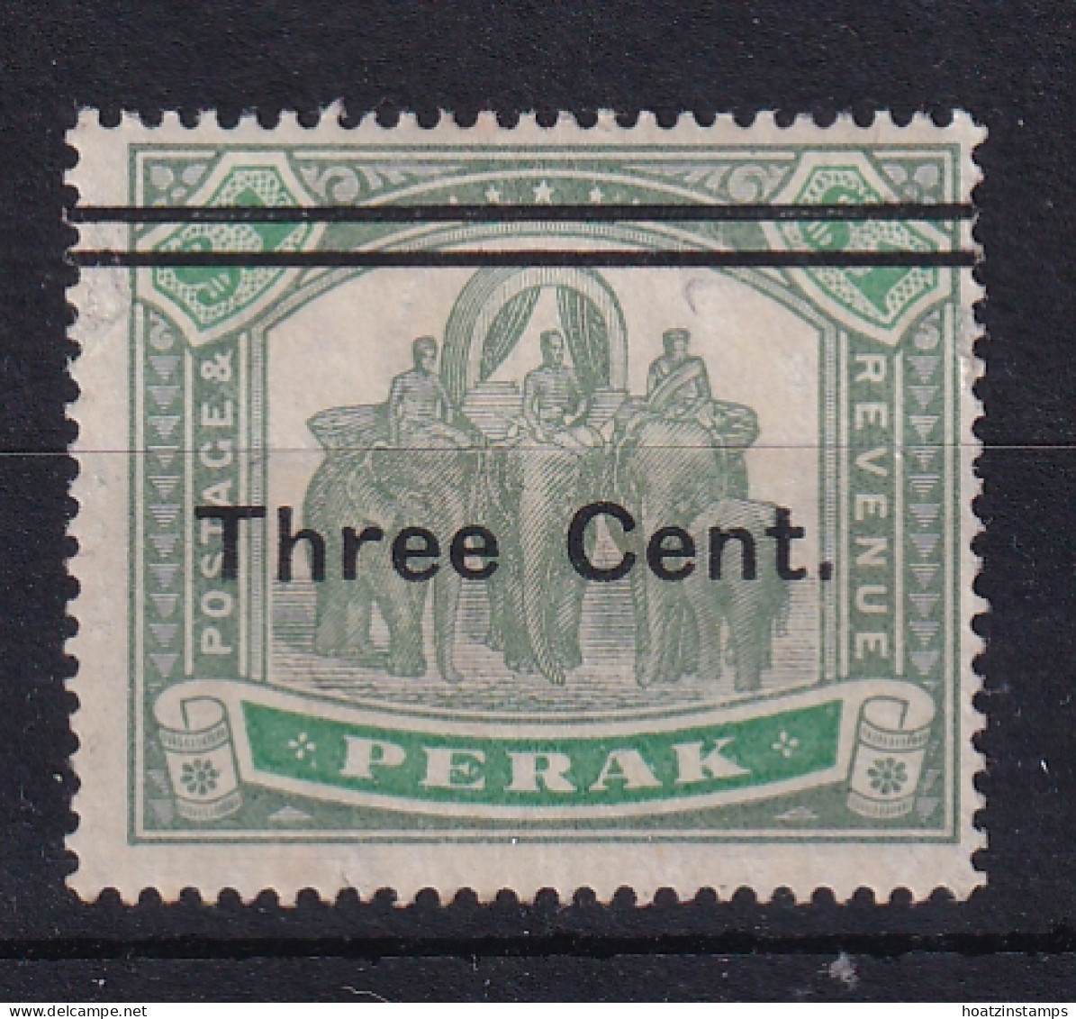 Malaya - Perak: 1900   Elephants - Surcharge    SG86    3c On $1     MH - Perak