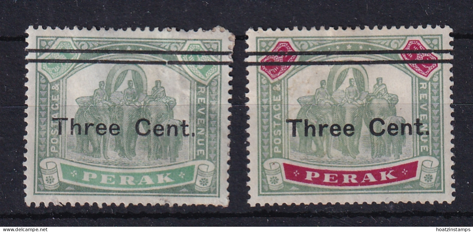 Malaya - Perak: 1900   Elephants - Surcharge    SG86 & 87   3c On $1 And 3c On $2    MH - Perak