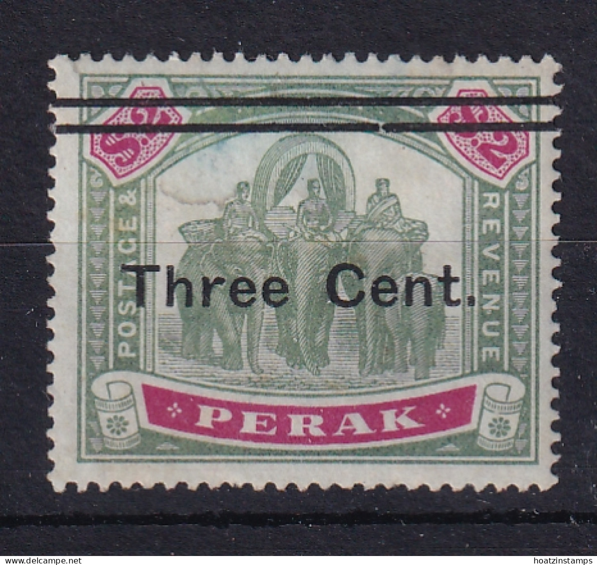 Malaya - Perak: 1900   Elephants - Surcharge    SG87    3c On $2     MH - Perak
