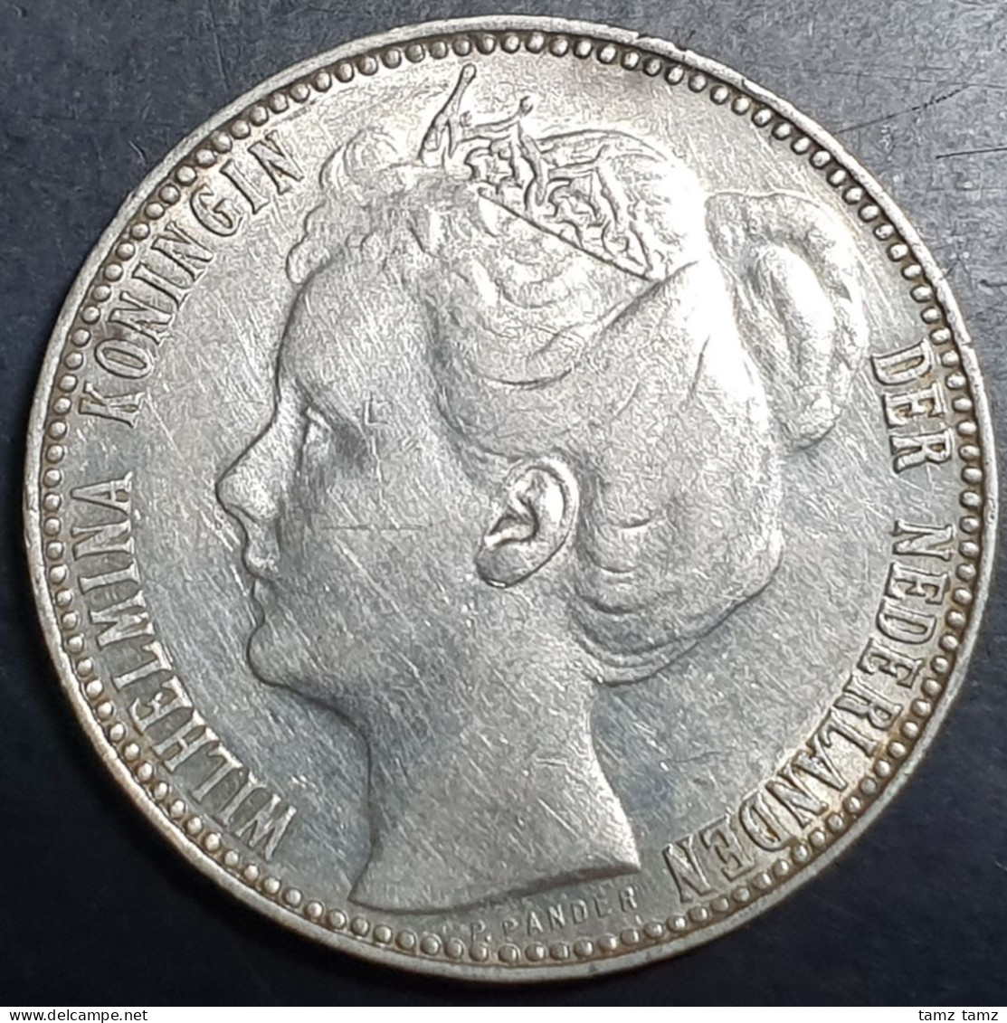 Netherlands 1 Gulden Wilhelmina Crown 1907 Silver AUNC High Grade - 1 Florín Holandés (Gulden)