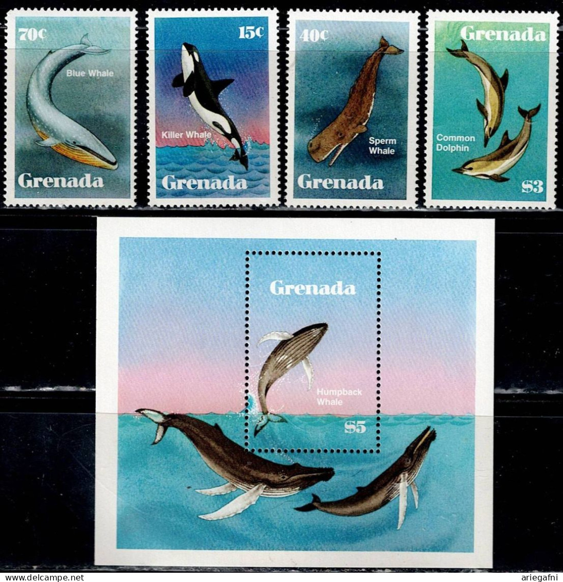 GRENADA 1982 WHALES MI No 1197-200+BLOCK 112 MNH VF!! - Ballenas