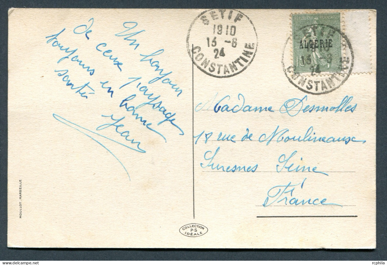 RC 27148 ALGERIE 1924 - 15c SEMEUSE LIGNÉE OBLITERATION SÉTIF / CONSTANTINE POUR LA FRANCE - Cartas & Documentos