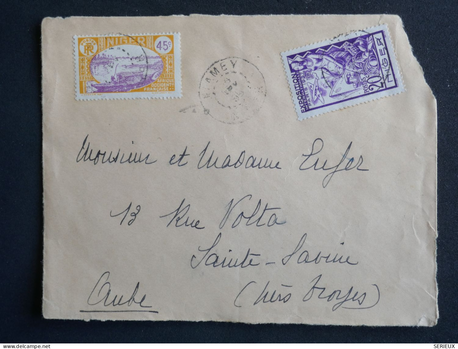 DK 18 NIGER  LETTRE DEVANT 1937  NIAMEY A STE SAVINE FRANCE  +AFF. INTERESSANT+ - Covers & Documents