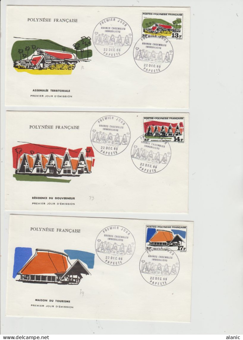 POLYNESIE- 5 FDC-1969 -N°72 à 76-GRANDS ENSEMBLES IMMOBLIERS - FDC