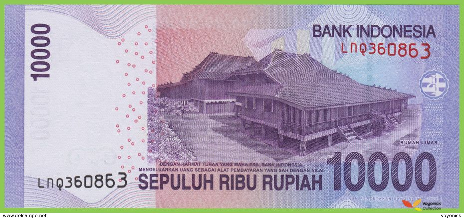 Voyo INDONESIA 10000 Rupiah 2015 P150g B604g LNQ UNC Rumah Houses - Indonésie