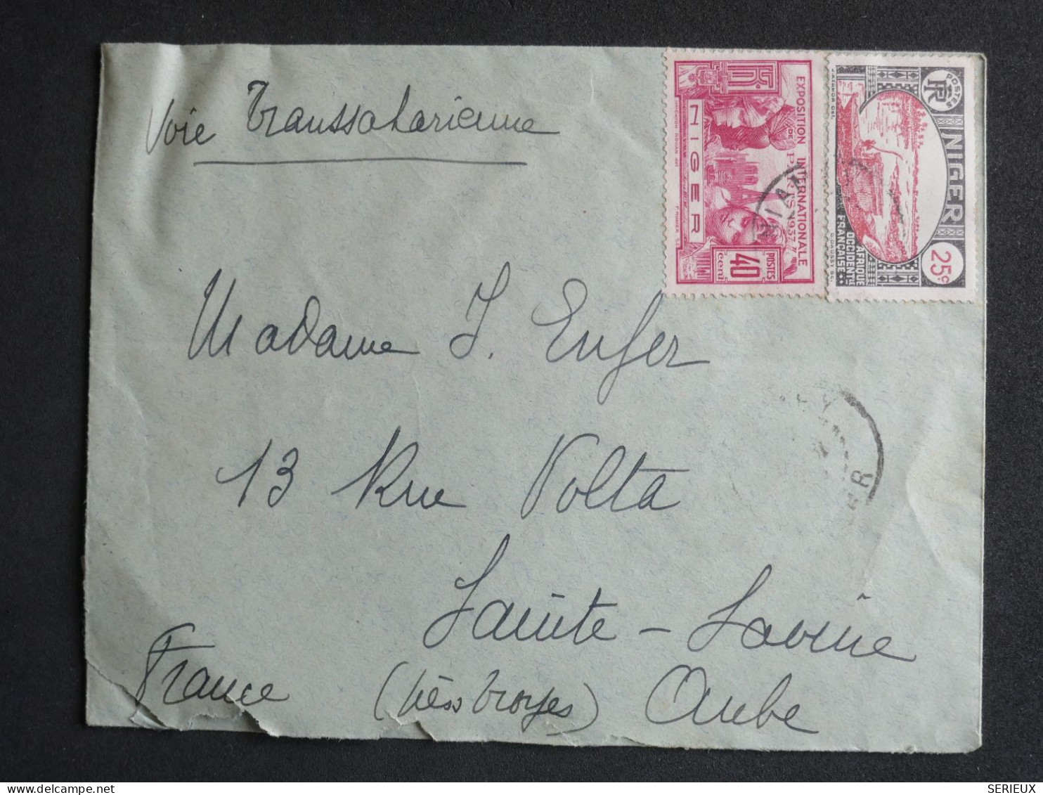 DK 18 NIGER  BELLE  LETTRE TRANSAHARIENNE  1937  NIAMEY A STE SAVINE FRANCE  +AFF. INTERESSANT+ - Storia Postale