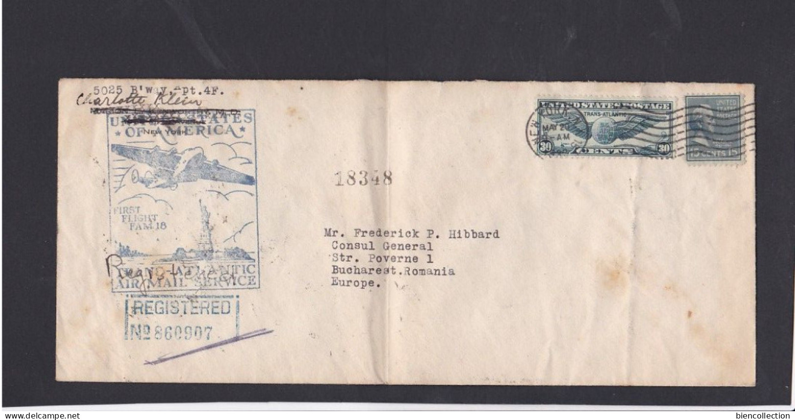 Etats Unis; First Flight FAM 18 , Trans Atlantic Air Mail Service , 1er Vol Transatlantique - 1a. 1918-1940 Usados