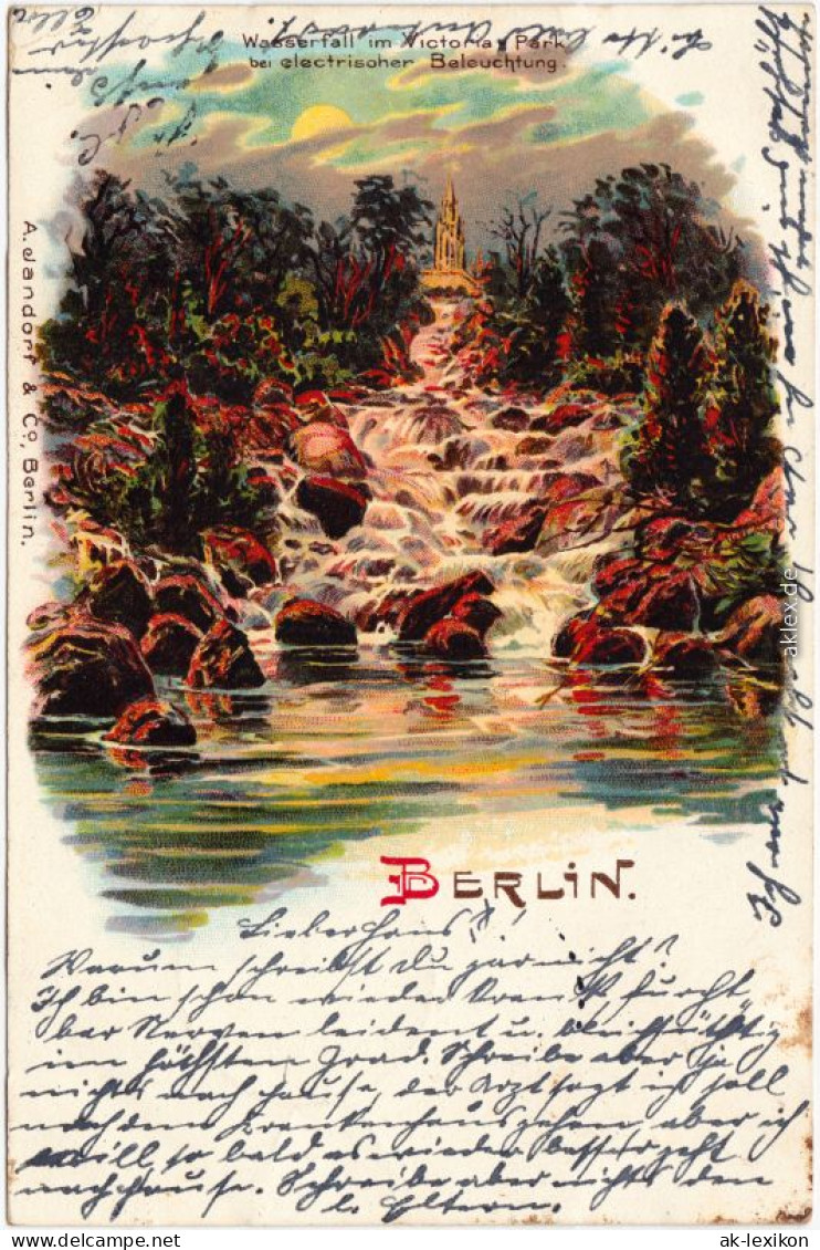 Litho AK Kreuzberg-Berlin Wasserfall Viktoria Bei Elektrischer Beleuchtung 1906  - Kreuzberg