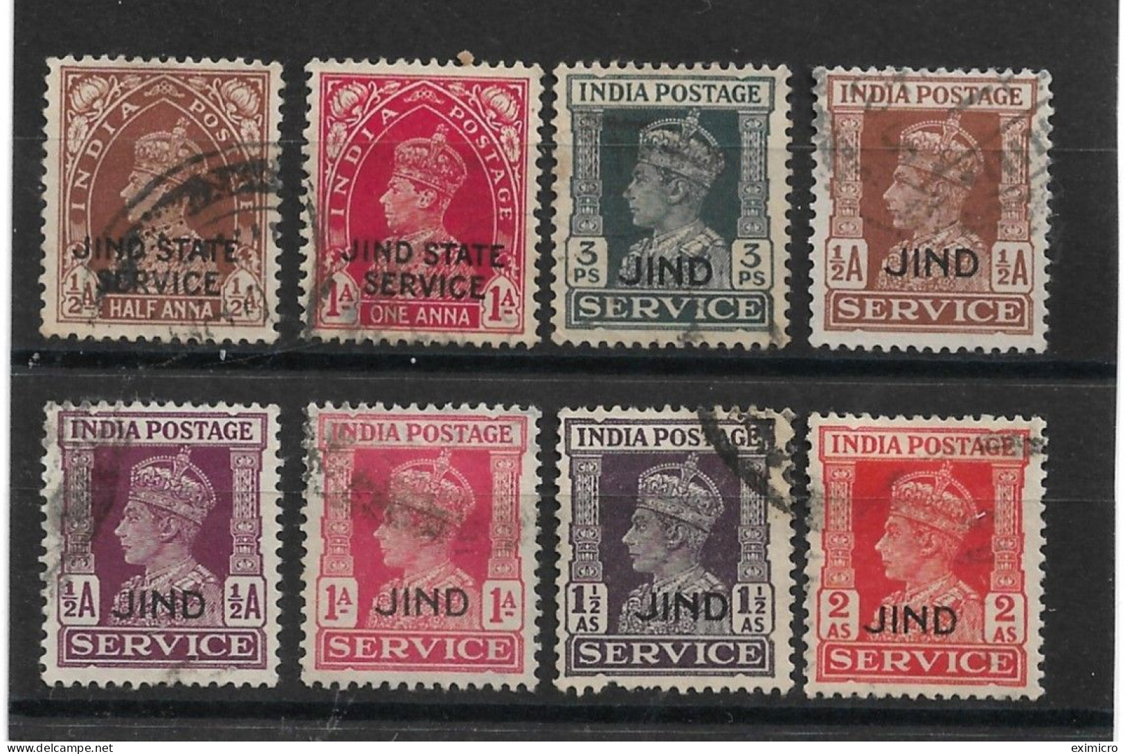 INDIA - JIND 1937 - 1943 OFFICIALS SG O66,O68,O73-O75,O79 FINE USED Cat £7.90 - Jhind