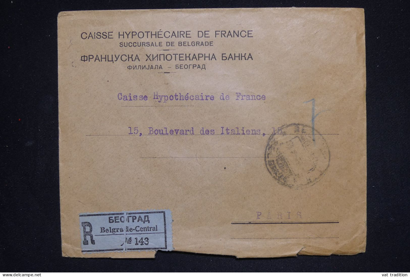 YOUGOSLAVIE - Enveloppe De La Caisse Hypothécaire De France En Recommandé De Belgrade Pour Paris - L 150290 - Lettres & Documents