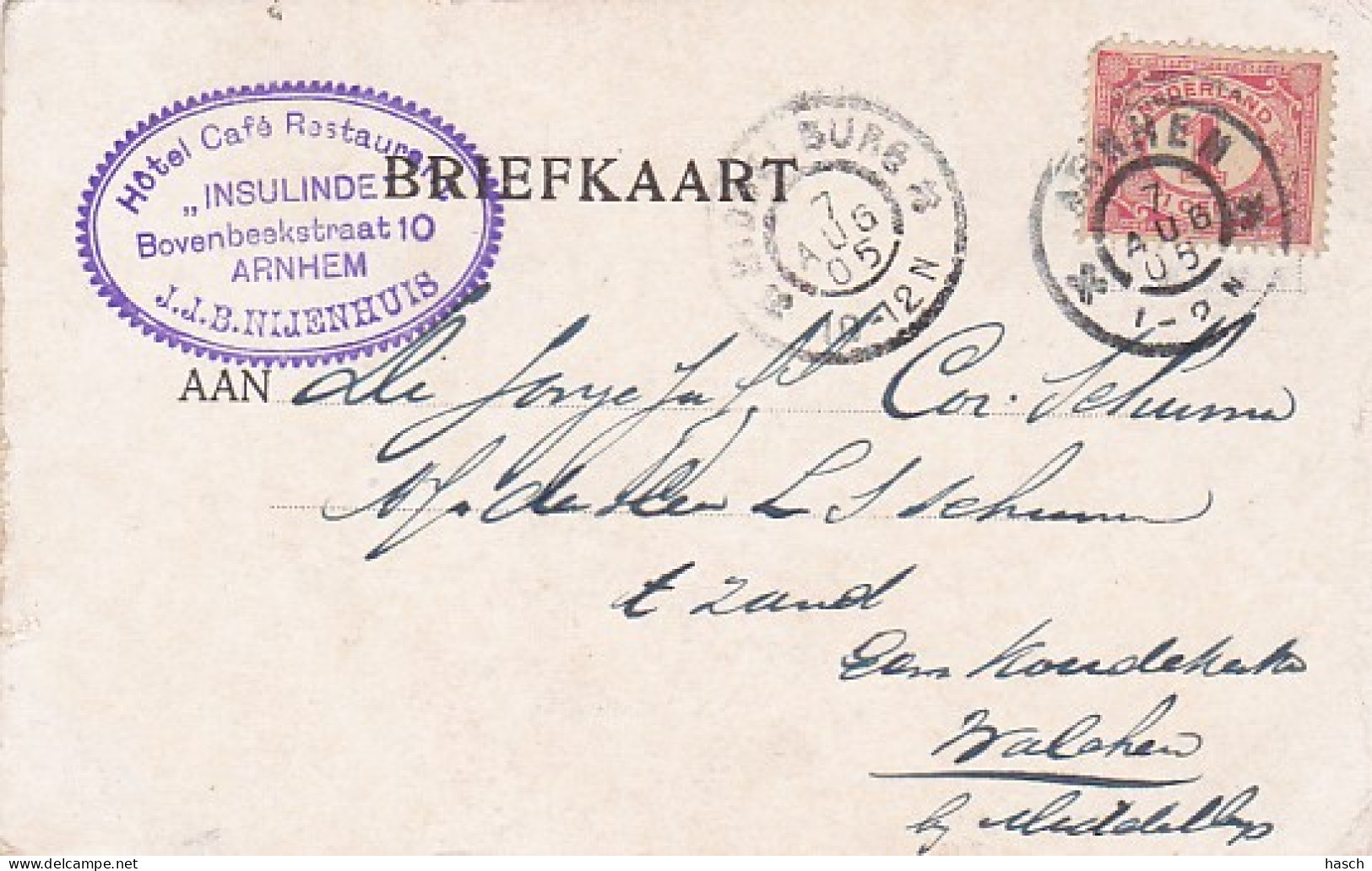 2850	7	Arnhem Velp, Rosendaalsche Laan (poststempel 1905) (zie Achterkant) - Arnhem