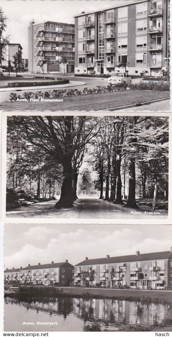 2850	67	Assen, Oosterpark – Asserbos (rechts Boven Een Kleine Vouw) – Flats Einsteinlaan (3 Foto Kaarten)  - Assen