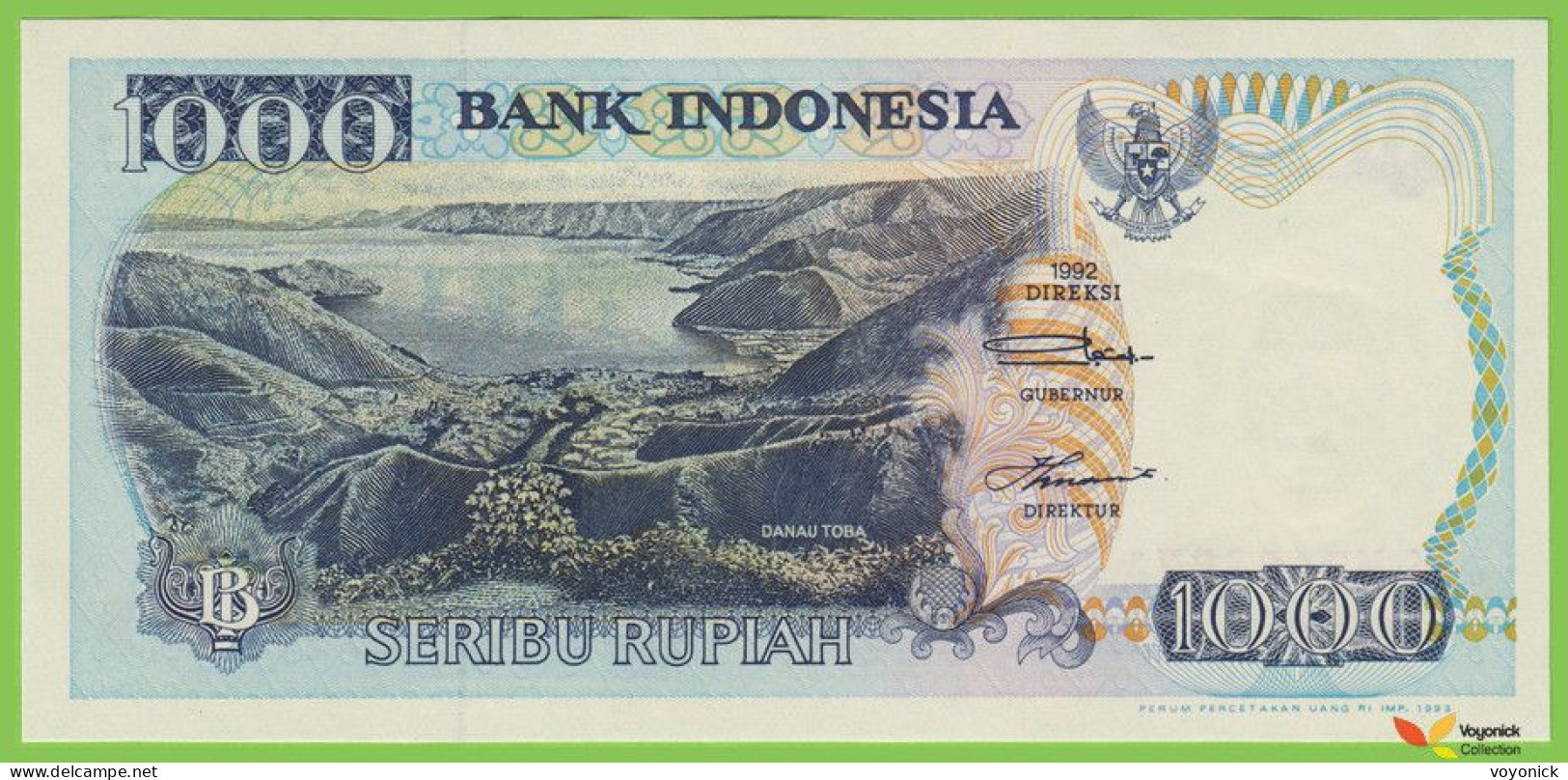 Voyo INDONESIA 1000 Rupiah 1992/1993 P129b B587b HLM UNC Toba - Indonesia