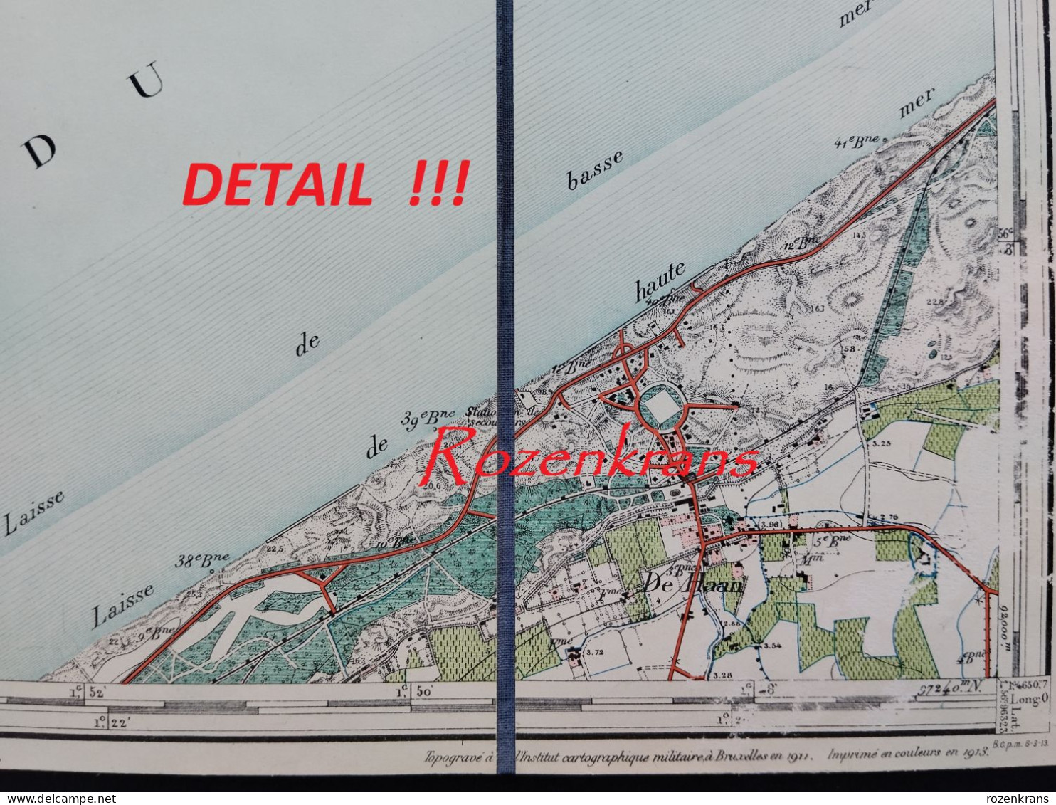 Topografische En Militaire Kaart STAFKAART 1913 De Den Haan Belgische Kust Le Coq Sur Mer - Topographische Karten