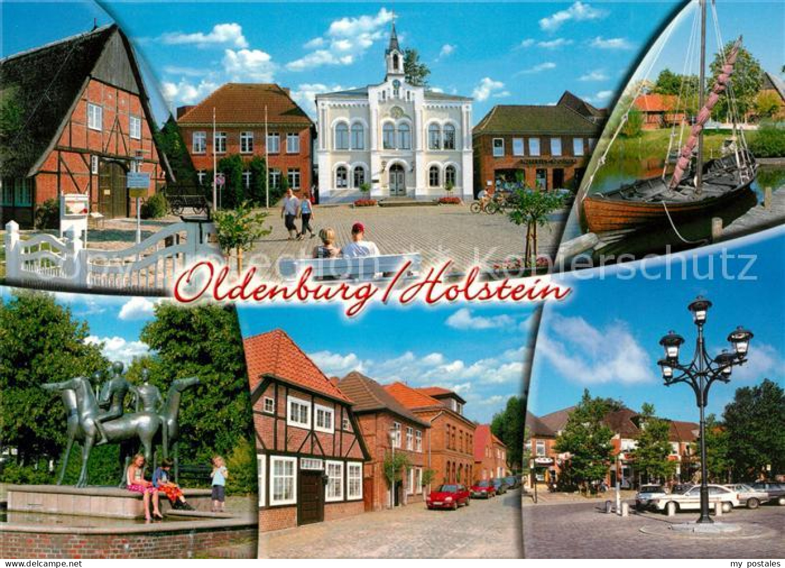 73207781 Oldenburg Holstein Reiterdenkmal Brunnen Fischerboot Rathaus  Oldenburg - Oldenburg (Holstein)