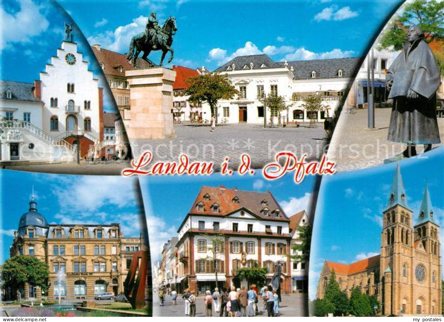 73207773 Landau Pfalz Reiterdenkmal Rathaus Schloss Kirche Marktplatz Denkmal La - Landau