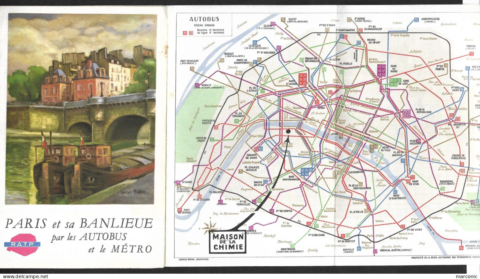 PLAN RATP 1959 Paris Et Banlieue Métro Autobus Illust. REDON, 33e Congrès Transports Publics - Europe