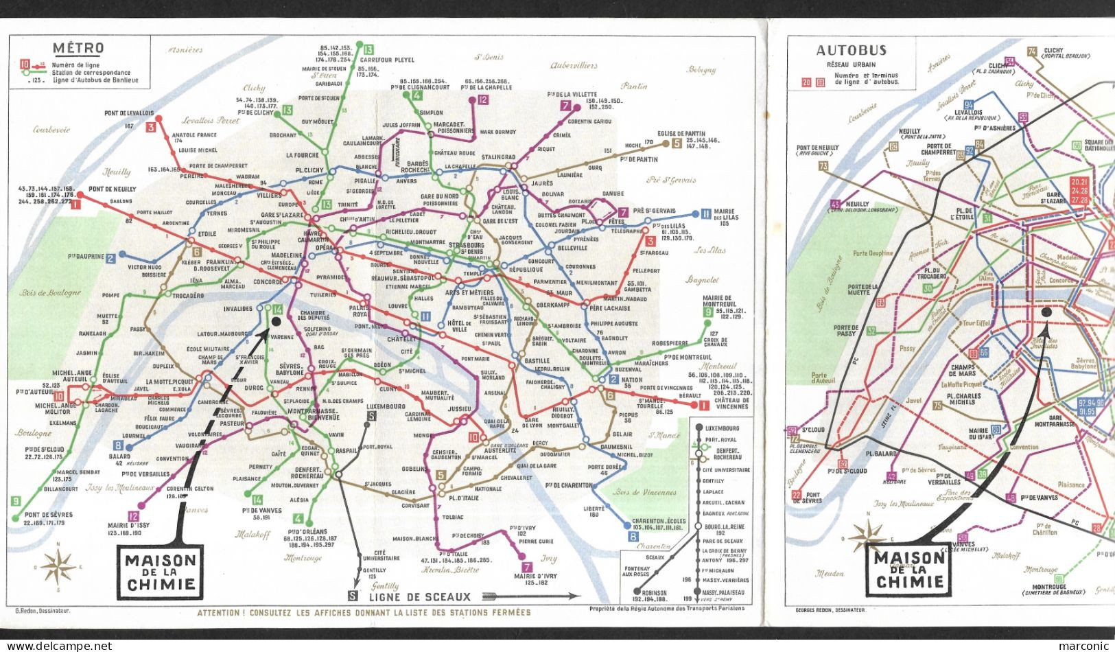 PLAN RATP 1959 Paris Et Banlieue Métro Autobus Illust. REDON, 33e Congrès Transports Publics - Europe