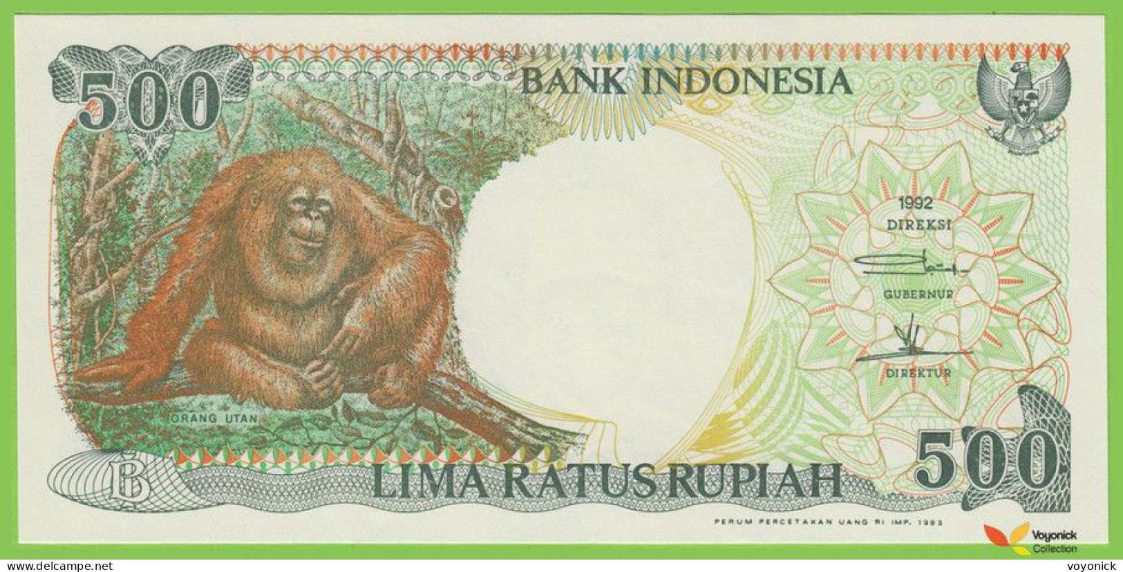 Voyo INDONESIA 500 Rupiah 1992/1993 P128b B586b PJT UNC Orangutan - Indonesië