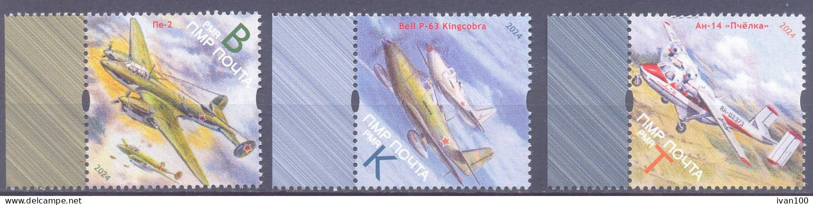 2024. Transnistria, Airplanes Of The Tiraspol Airfield, Issue III, 3v Perforated, Mint/** - Moldova