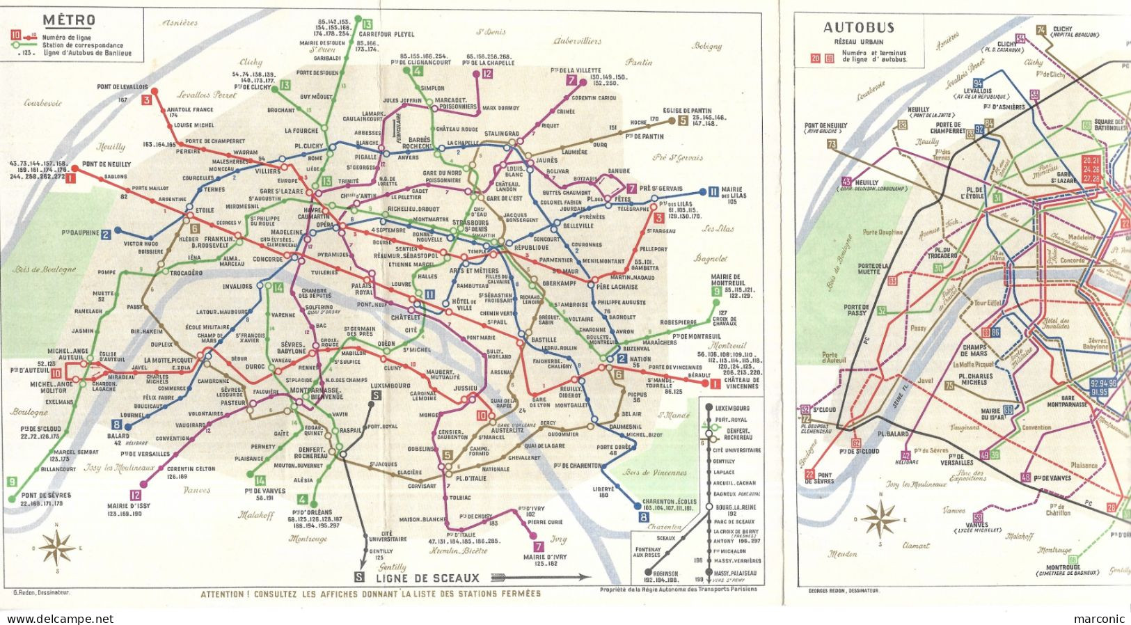 PLAN RATP 1959 Paris Et Banlieue Métro Autobus Illust. REDON - Europe