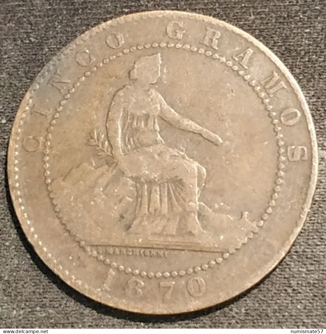 ESPAGNE - ESPANA - SPAIN - 5 CENTIMOS 1870 - Gouvernement Provisoire - KM 662 - ( CINCOS GRAMOS ) - First Minting