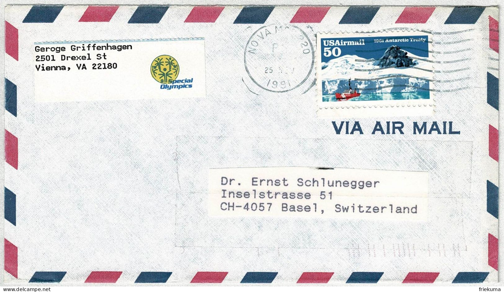 Vereinigte Staaten / USA 1991, Luftpostbrief / Air Mail Nach Basel (Schweiz) - Brieven En Documenten