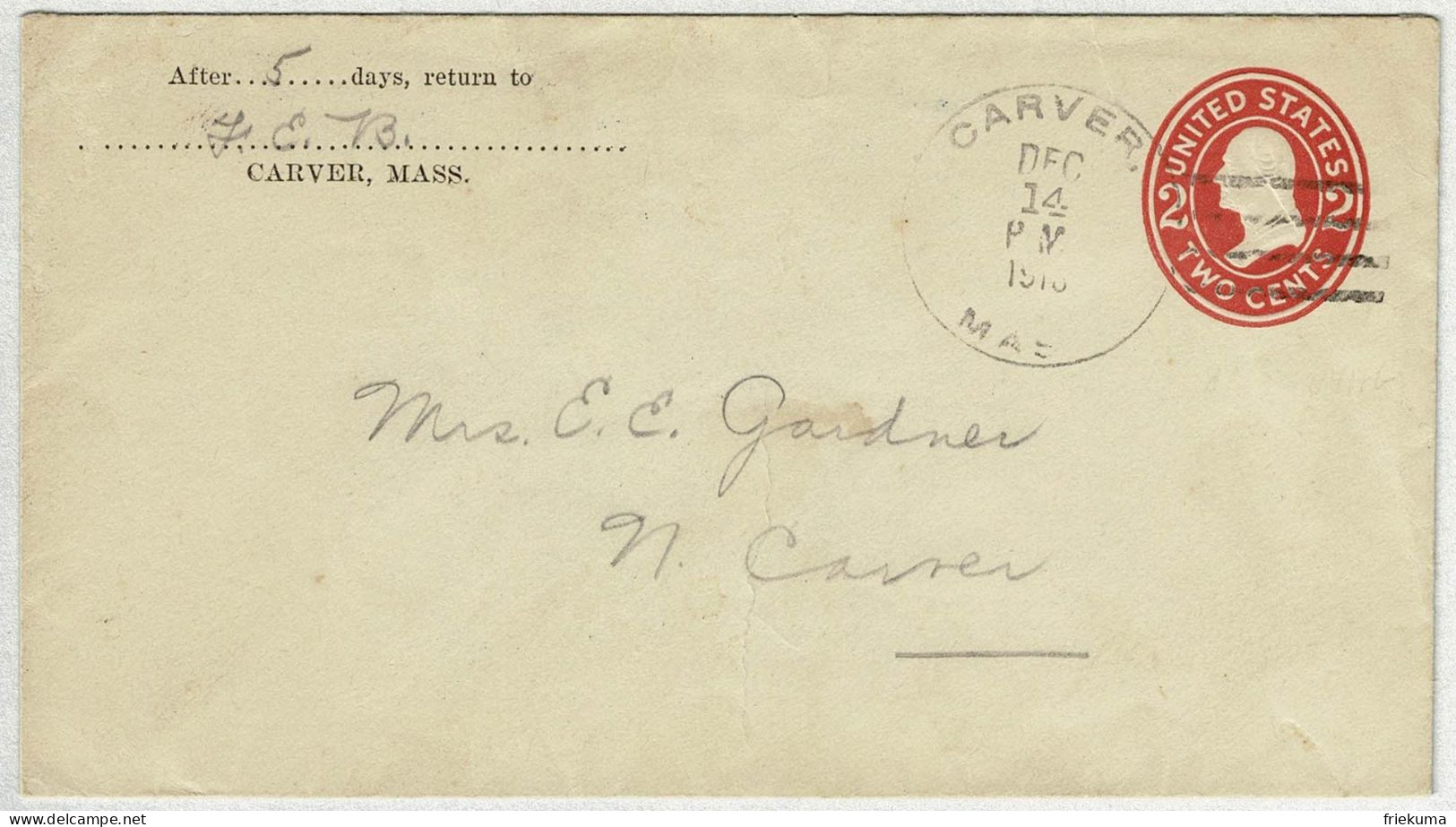 Vereinigte Staaten / USA, Ganzsachen-Brief / Stationery Carver, Stempel Selten / Postmark Rare - 1901-20