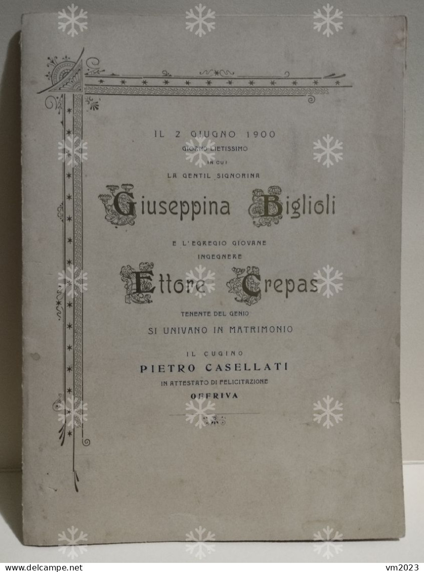 Italy Wedding Nozze BIGLIOLI - CREPAS 2 Giugno 1900 Venezia. Pietro Casellati - Boda