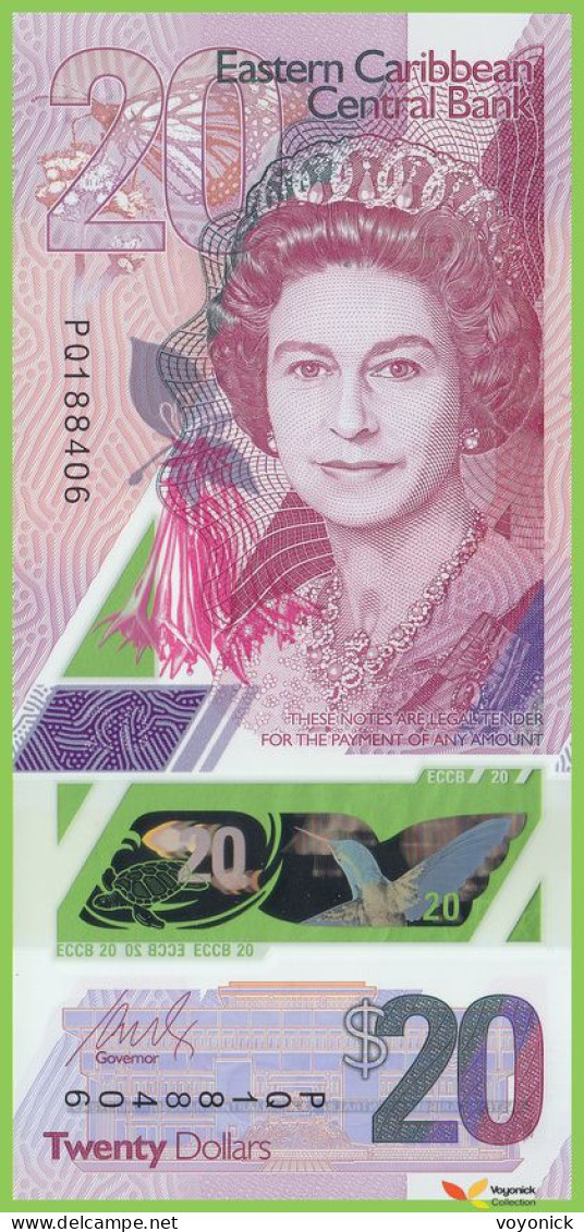 Voyo EAST CARIBBEAN 20 Dollars ND/2019 P58 B242a PQ UNC Polymer Queen Elisabeth II - Ostkaribik