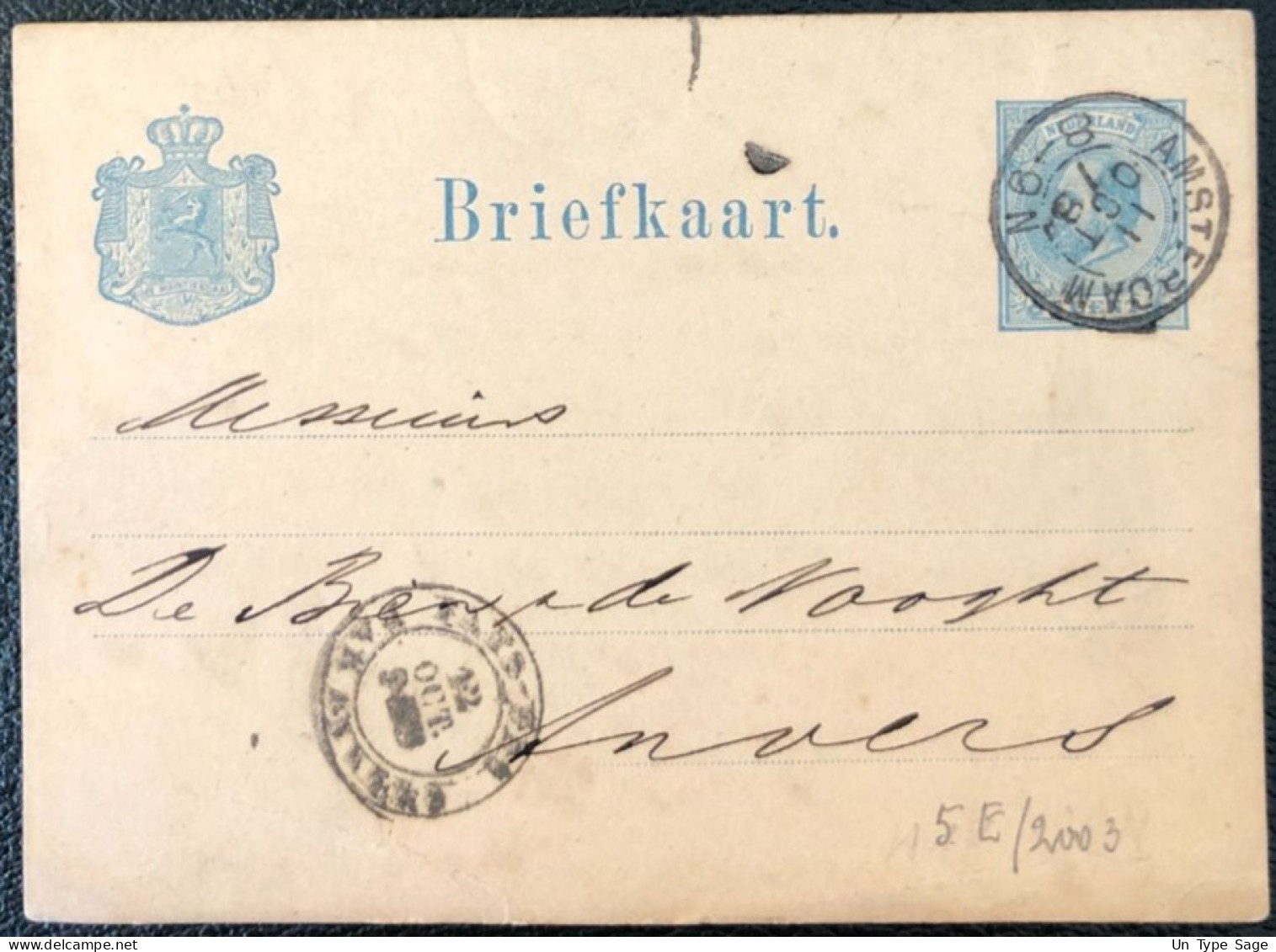 Pays-Bas, Entier-carte D'Amsterdam - Cachet PAYS-BAS PAR ANVERS 12.10.1878 - (A429) - Material Postal