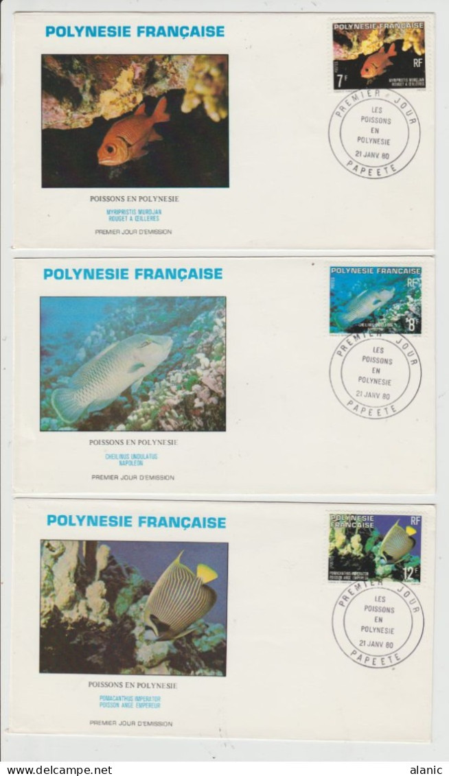 1980 Polynésie Française  3 FDC N° 147 148 Et 149 Poissons De Polynésie. Rouget , Napoléon , Ange Empereur. - FDC