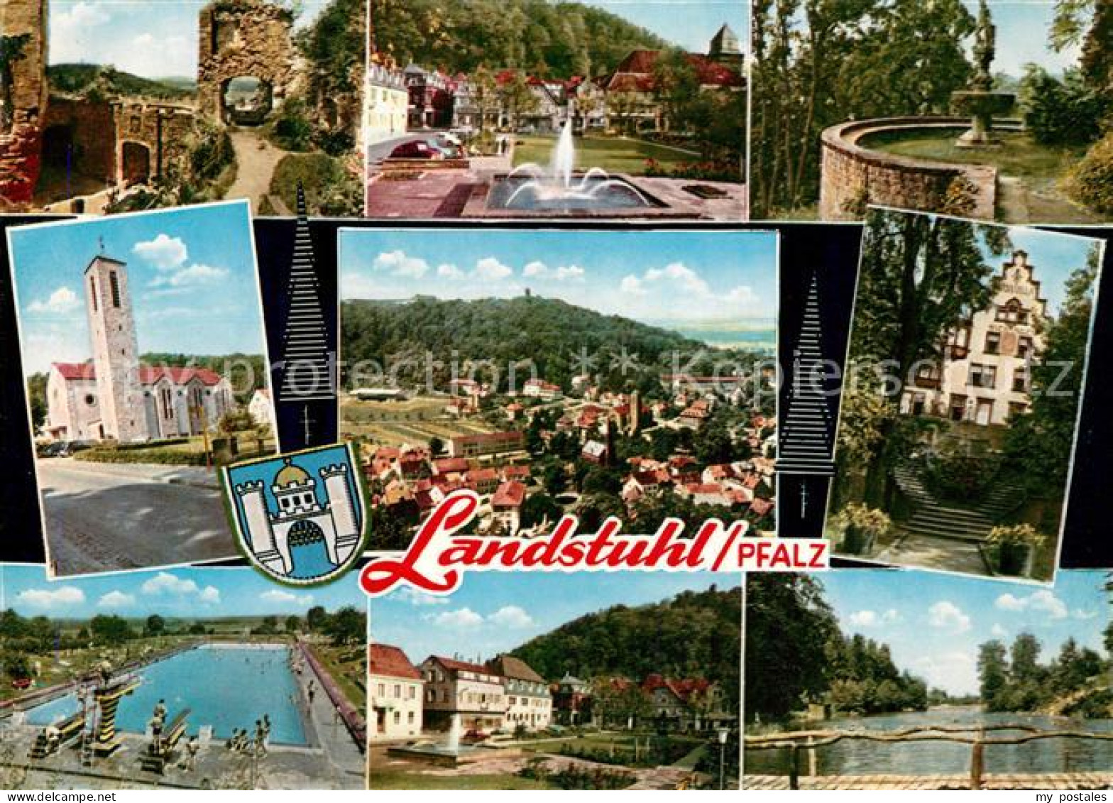 73205210 Landstuhl Burgruine Brunnen Kirche Freibad Park Kurvilla Stadtpanorama  - Landstuhl