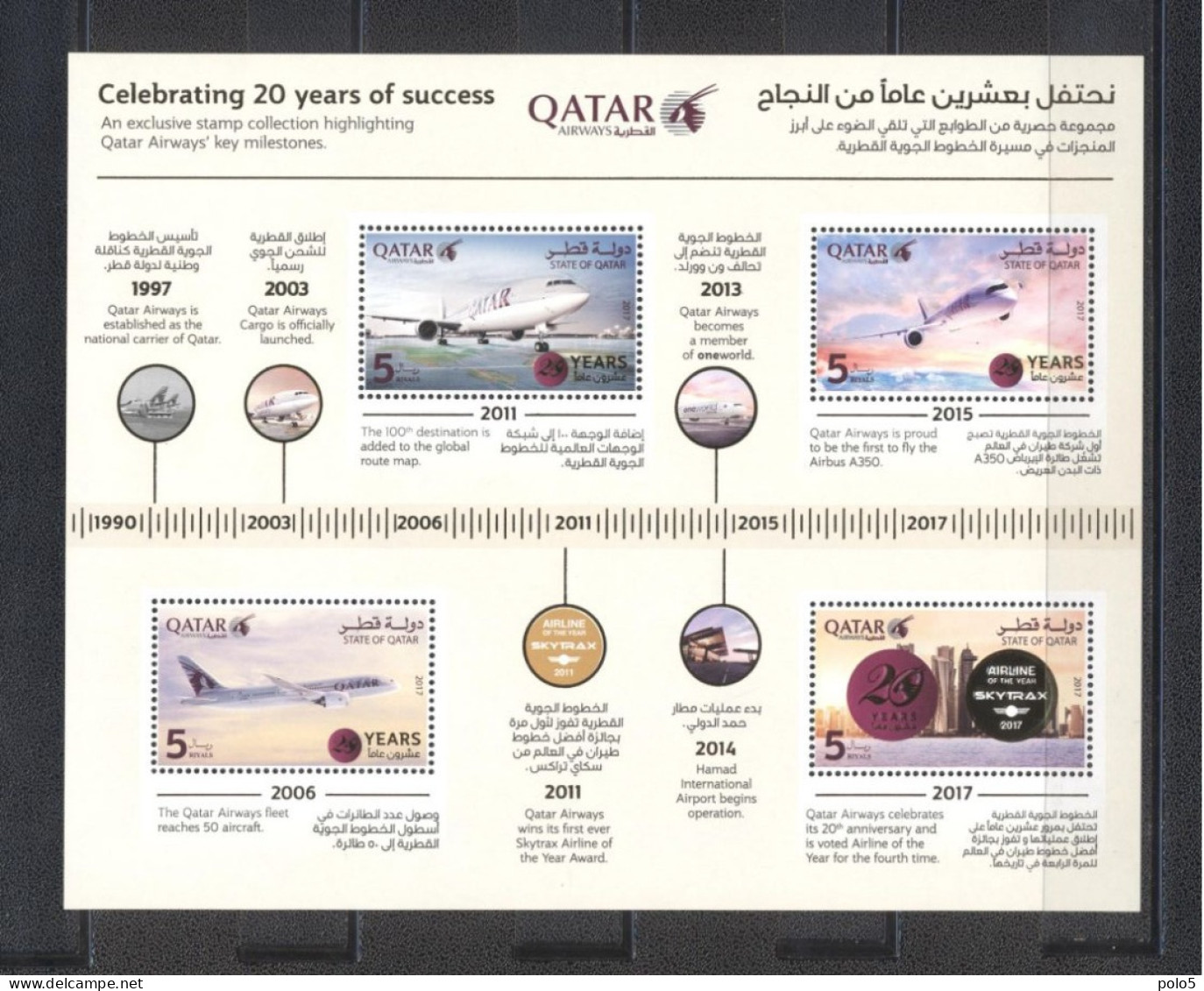 Qatar 2017-20 Th Anniversary Of Qatar Airways M/Sheet - Qatar