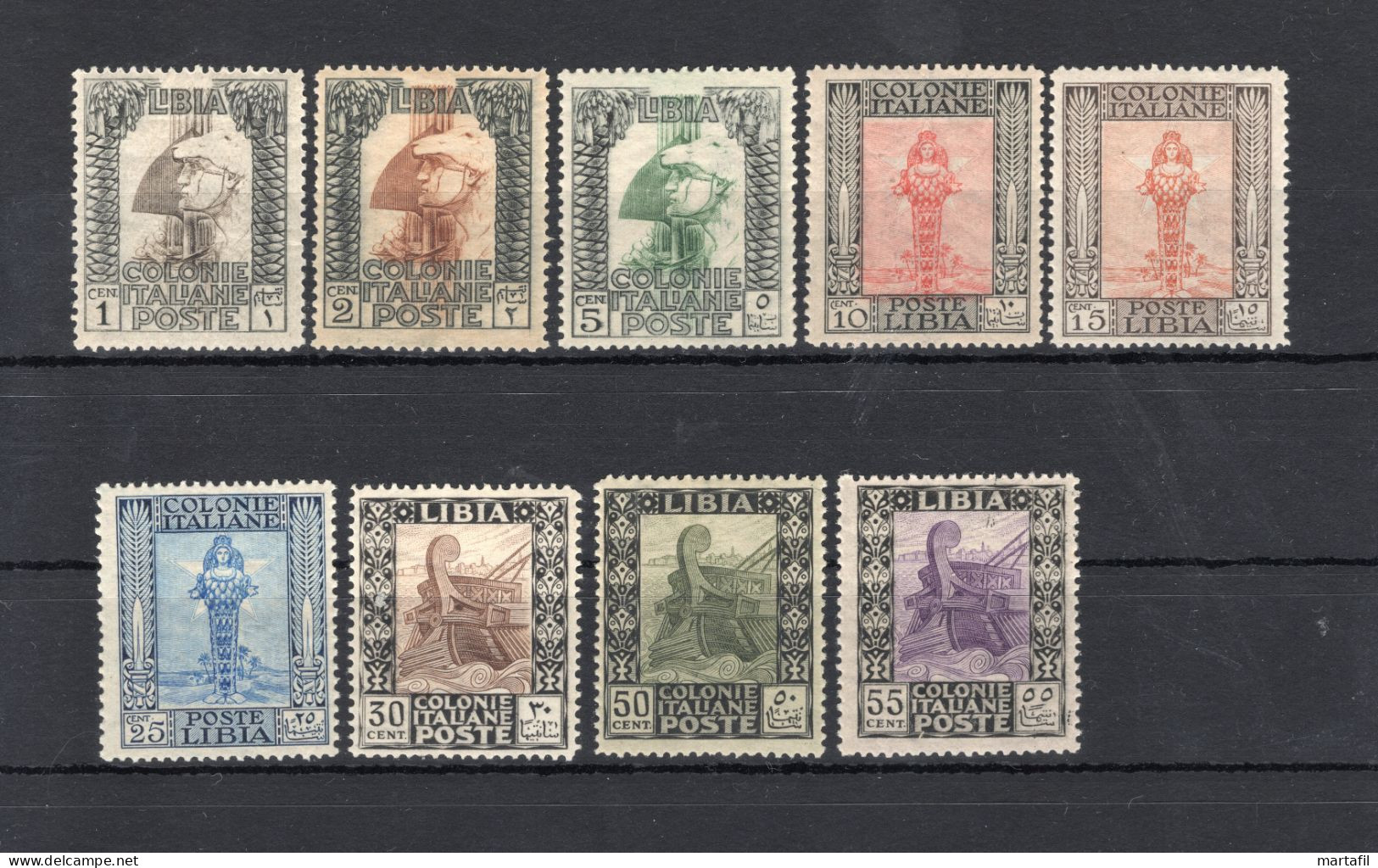 1921 LIBIA Pittorica, Con Filigrana Corona Coricata, N.21/29 MNH ** (N.25 - 15cent. *) + Filigrana Lettere Per Il Num.27 - Libyen