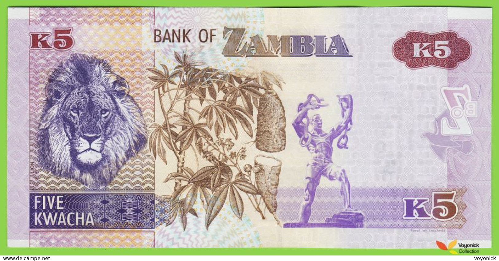 Voyo ZAMBIA 5 Kwacha 2015 P57 B160a UNC Prefix BG/12 Fish Eagle - Zambia