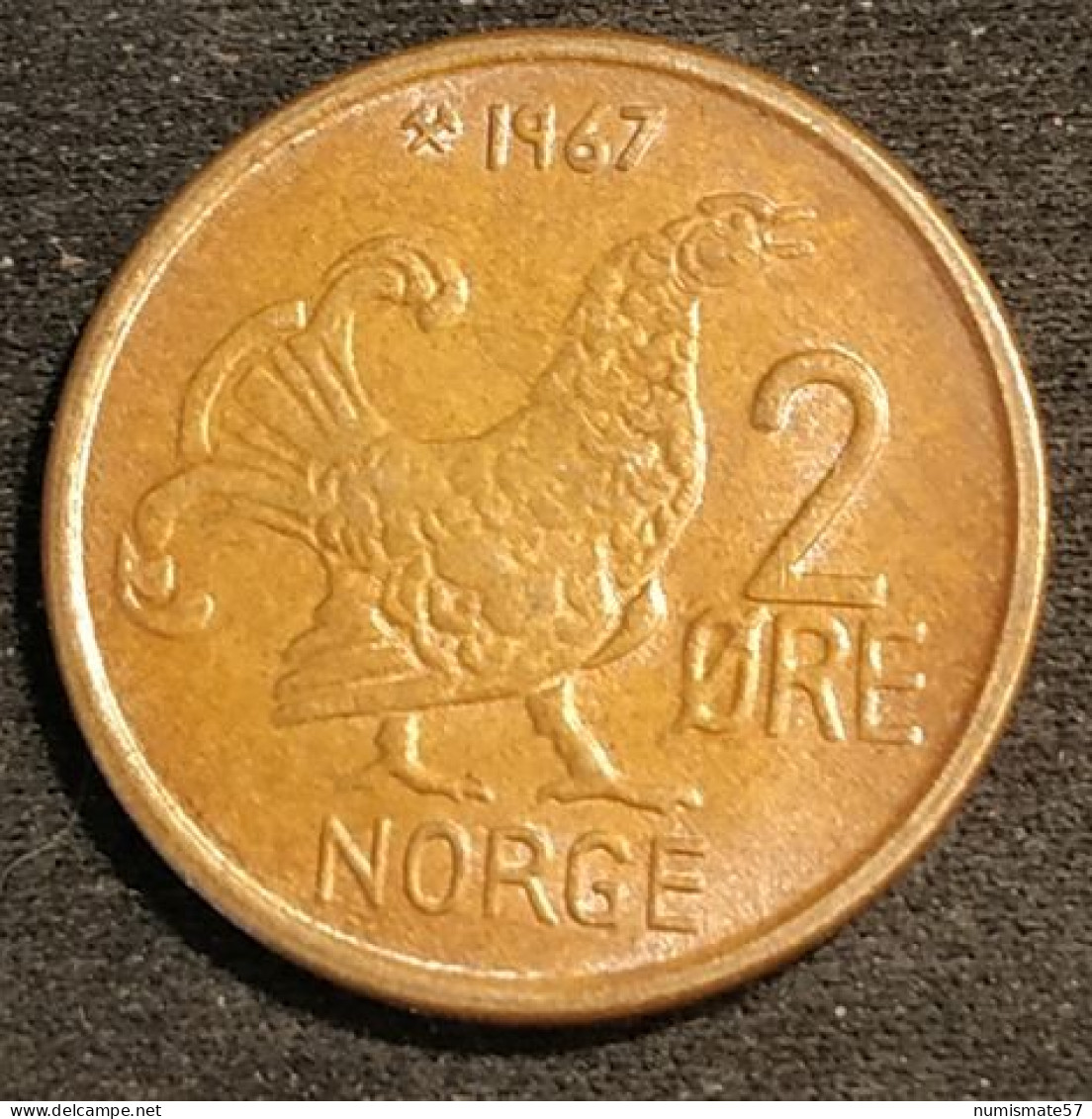 NORVEGE - NORWAY - 2 ORE 1967 - Olav V - Grandes Inscriptions - KM 410 - ( øre ) - Tétras Lyre - Norway