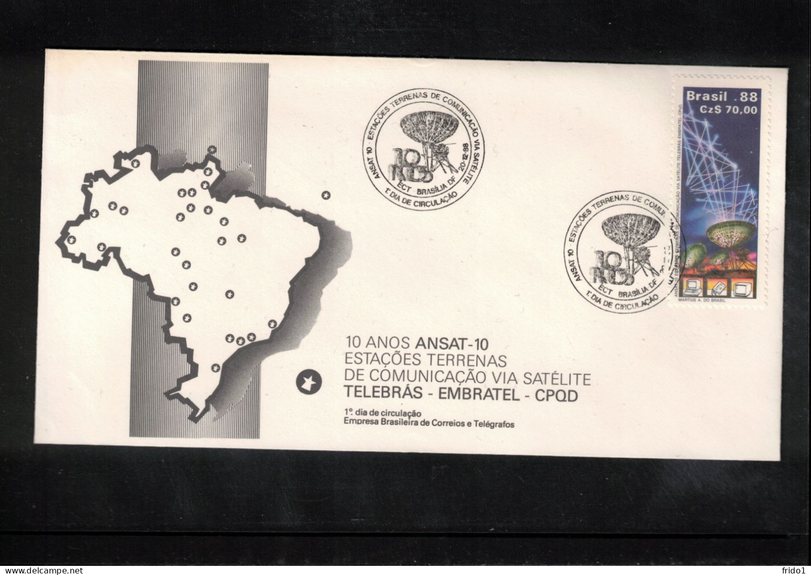 Brasil 1988 Space / Weltraum 10th Anniversary Of ANSAT-10 Satellite Communications Interesting Cover FDC - Zuid-Amerika