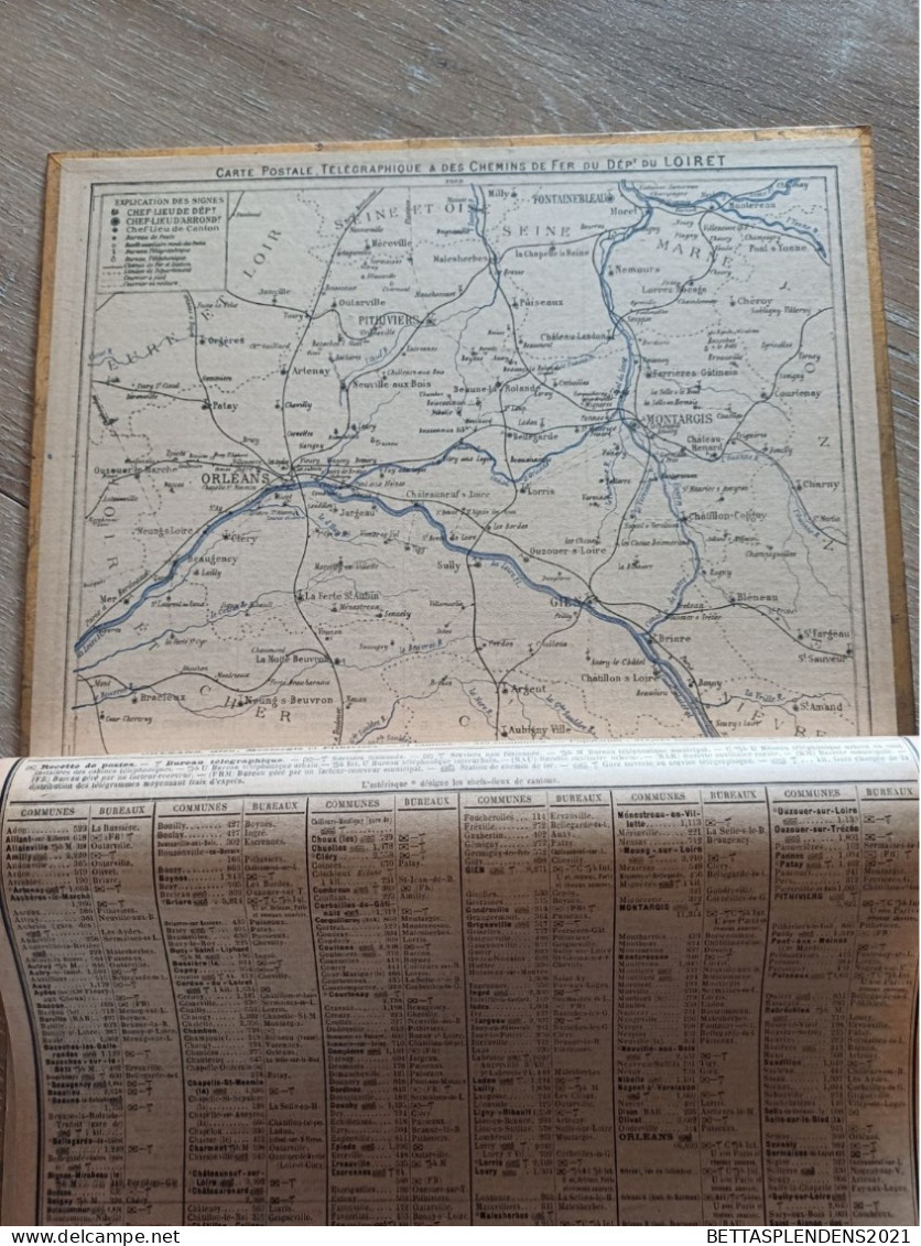 Calendrier 1899 - Carte Télégraphes & Chemins De Fer Du Loiret -  Organis Militaire De La France - Diff. Corps D'Armée - Tamaño Grande : ...-1900