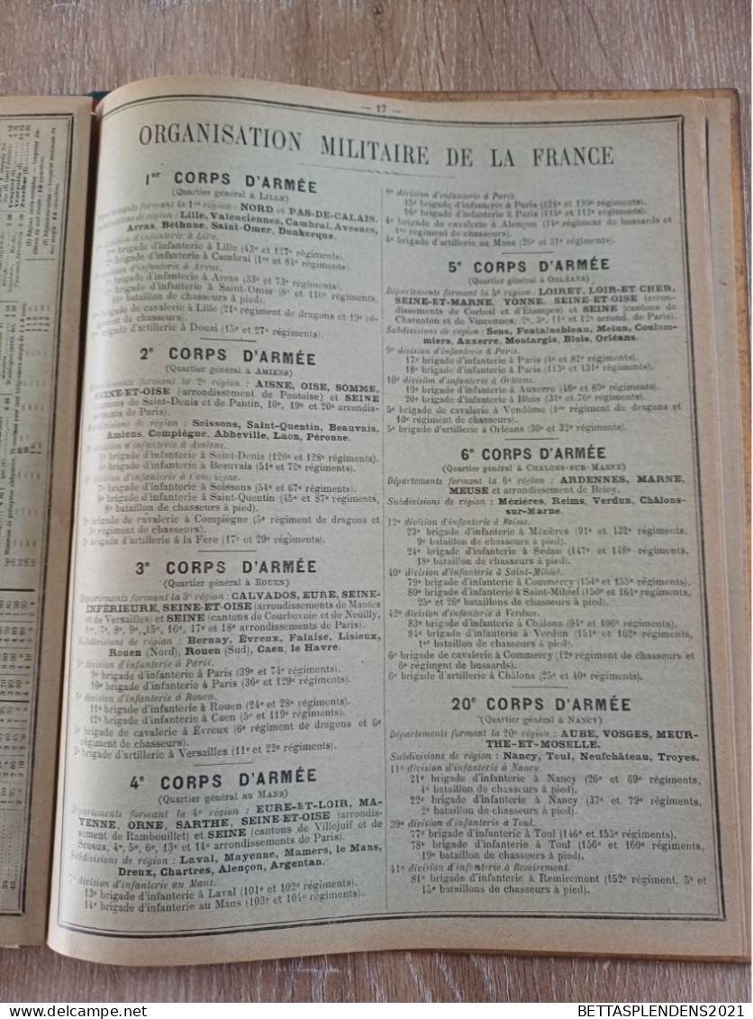 Calendrier 1899 - Carte Télégraphes & Chemins de Fer du Loiret -  Organis Militaire de la France - Diff. Corps d'Armée
