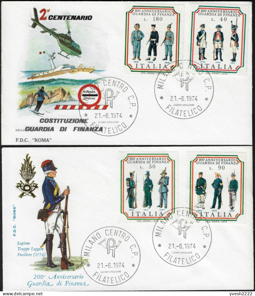 Italie 1974 Y&T 1184 à 1187 Sur FDC. Costumes Des Gardes Des Finances (police Financière) - Policia – Guardia Civil