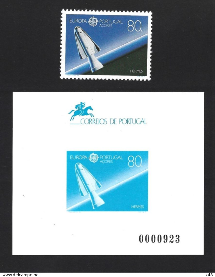 Blue Color Proof $80 Europa 1991 Stamp, Azores, With Hermes Shuttle. Hermes Program. Blauwe Kleurproef Van De Europa 199 - 1991