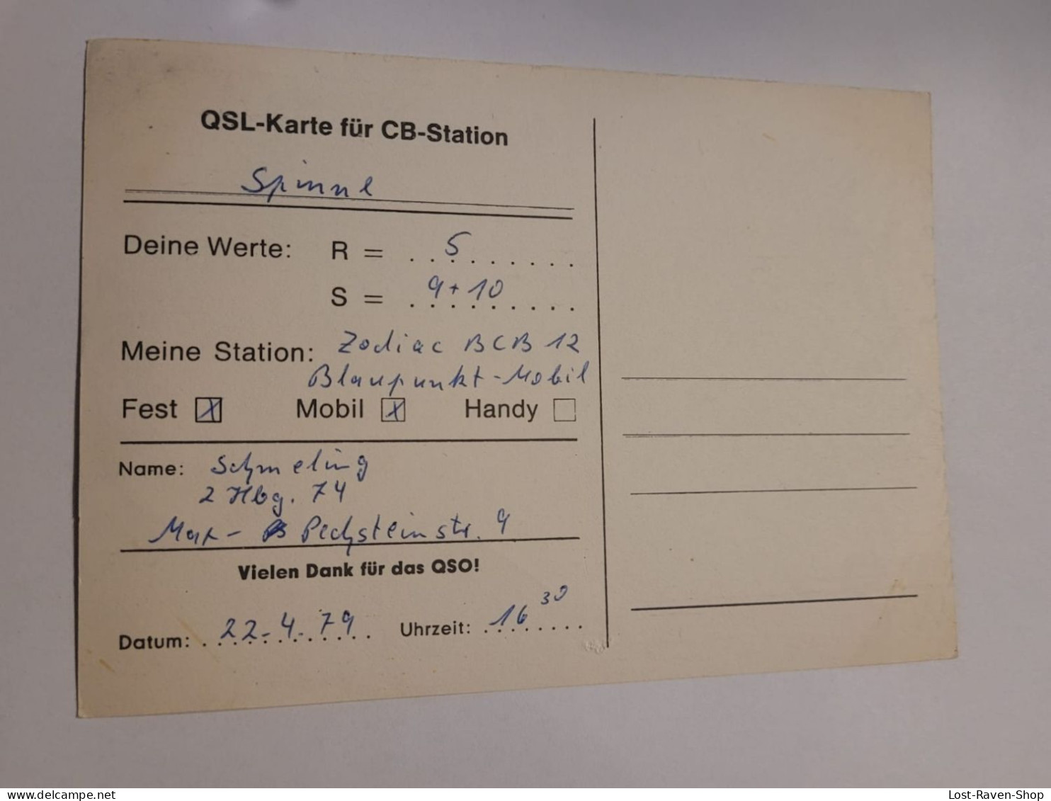 QSL Karte - CB-Station - Spinne - CB