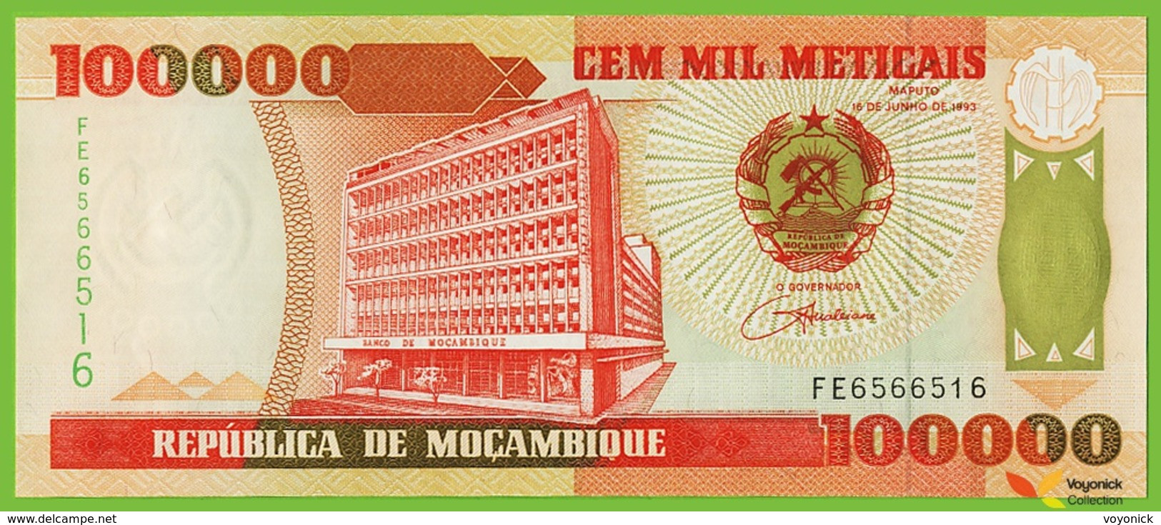Voyo MOZAMBIQUE 100000 Meticais 1993(1995) P139 B225a FE UNC Cabora Bassa Dam - Mozambico